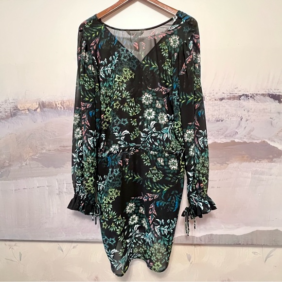H&M Conscious Beach Cover Up Women Size 12 Floral Drawstring Long Ruffle Sleeve - Picture 8 of 16